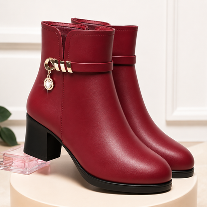 Bottines Femme Élégantes à Talon Moyen avec Doublure Velboa et Fermeture Zippée